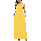 DEARCASE Women's Sleeveless Maxi Dress Casual Plain Loose Summer Vacation Beach Long Dresses with Pockets