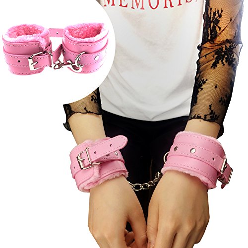 Muatoo PU Leather Handcuffs Pink Soft Wrist Cuffs For Women Men Cosplay Play