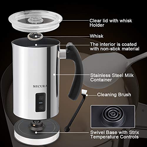 Secura Electric Milk Frother, Automatic Milk Steamer Warm or Cold Foam Maker for Coffee