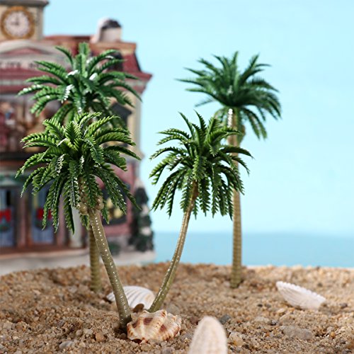 NUOLUX Model Tree Coconut Palm Trees Scenery Model Miniature Railroad Diorama Layout Architecture Trees for DIY Scenery Landscape, Natural Green 5 Size 15Pcs