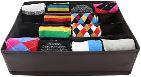 Underwear Organizer,Dresser Drawer Storage,Collapsible Closet Organizer,Non-woven 16 Slots(Brown)