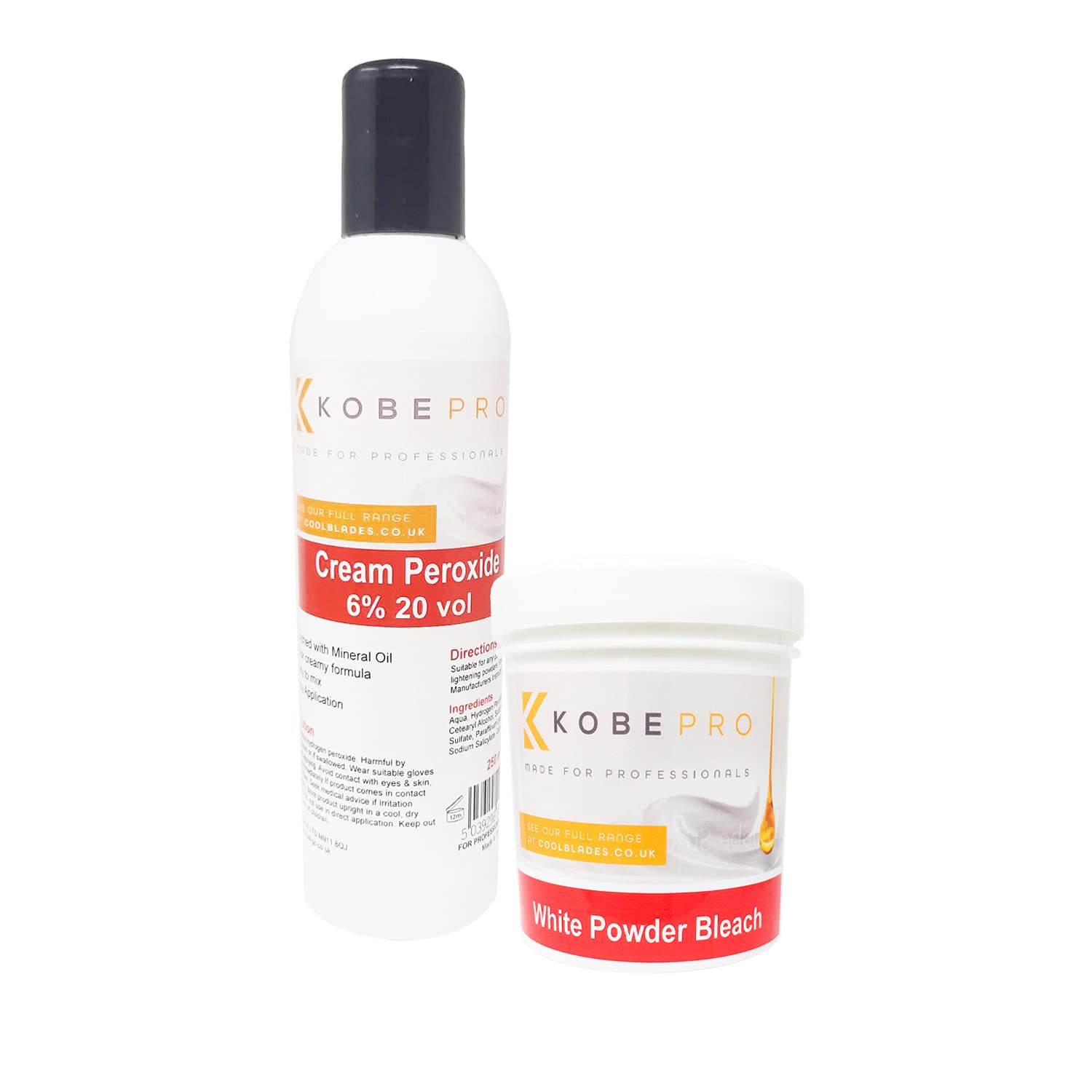 Kobe Professional Cream Peroxide 6% 20 Vol 250 ml + White Powder Bleach 80g