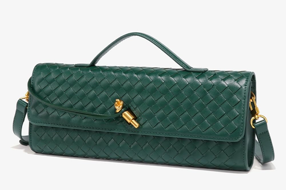 Trendy Woven Evening Clutch Purses Women Underarm Shoulder Handbag Cute Satchels Crossbody Purse PU Leather Wallet