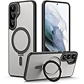 Compatible with Samsung Galaxy S25 Plus Case, Wireless Charging Compatible | Magnetic Case with Kickstand | Shockproof Protective Cover, Black