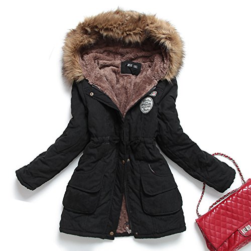 Mintsnow Women's Down Alternative Coat with Faux Fur Trim Hood Black US M