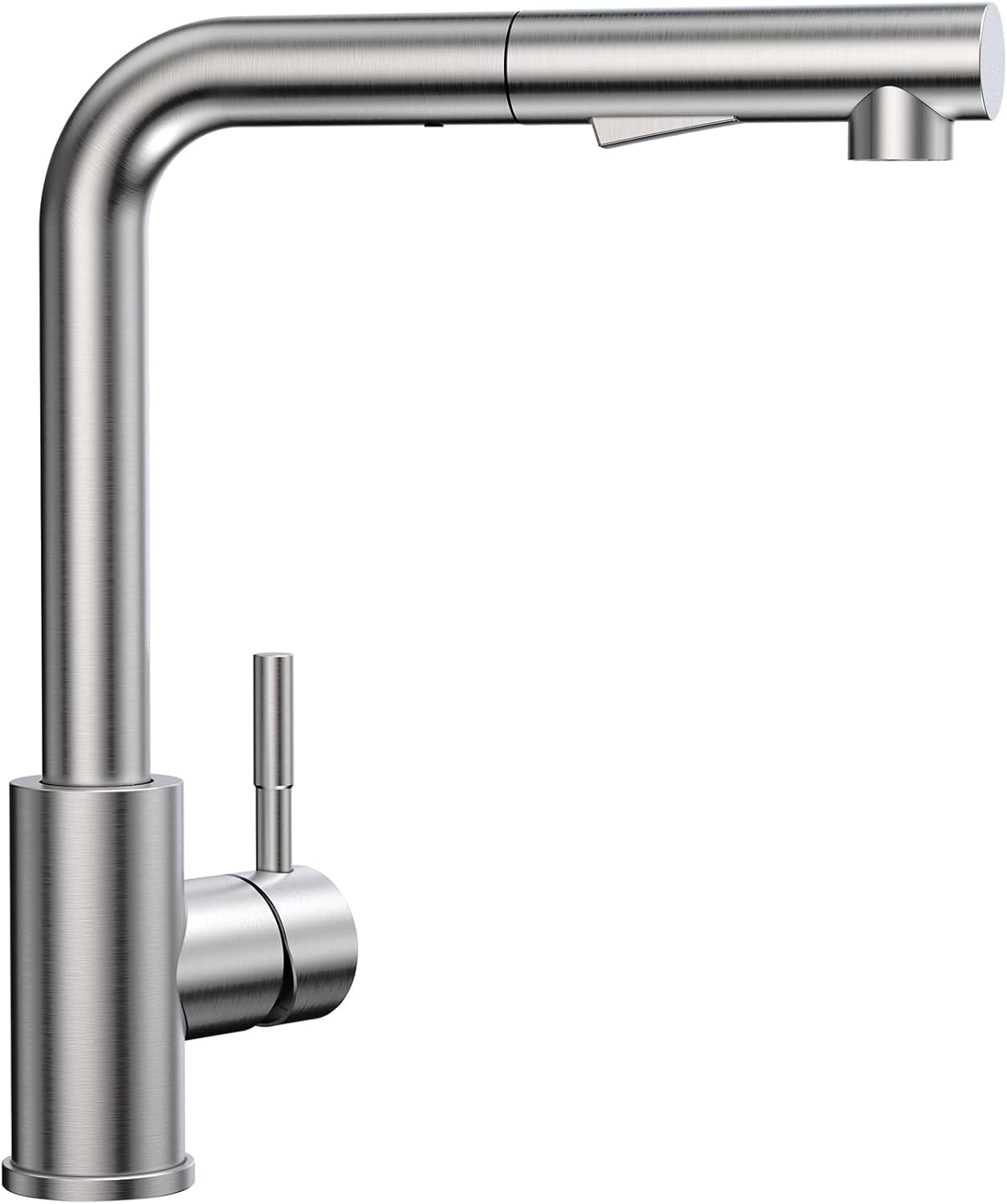 CECIPA Kitchen Faucet with 2 Spray Modes, Kitchen Mixer Tap with 360° Rotating Pull-Out Sprayer Cold & Hot Available, Brushed Stainless Steel Sink Tap