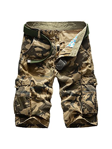 OCHENTA Men's Cotton Beach Pockets Camo Print Cargo Shorts