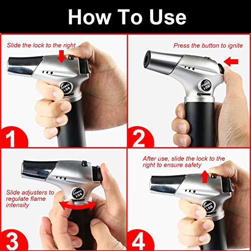 WOSTOO Blow Torch, Cooking Torch Lighter, Refillable Kitchen Butane Torch Lighter with Safety Lock and Adjustable Flame, Perfect for Cooking, BBQ, Baking, Brulee, Creme, DIY Soldering & More