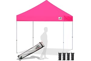 Eurmax USA Standard 10x10ft Patio Pop Up Canopy Tent for Outdoor Events Commercial Instant Canopies with Heavy Duty Roller Bag,Bonus 4 Canopy Sand Bags (Pink)