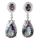 Aurora Tears Women Multicolored Rainbow Topaz Gemstone CZ Earrings Drop DE0008M