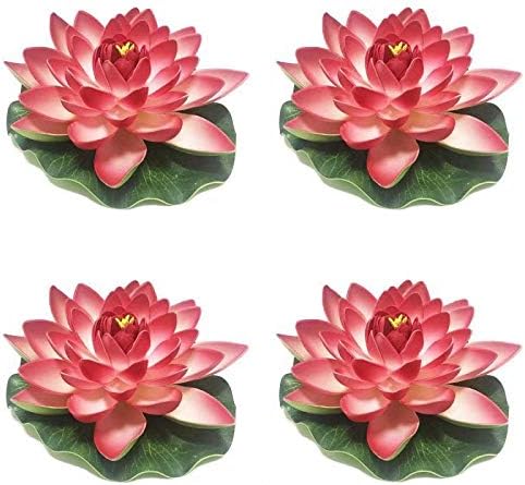 Herxuhouse 4 Pieces Floating Flower Floating Pond Decor Water Flower Foam Artificial Lotus for Home & Party Decoration & Holiday Celebration (Red)