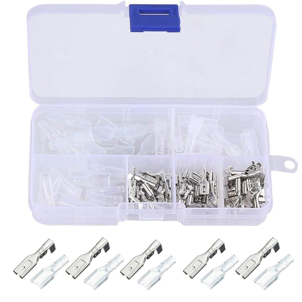 Bestgle 120pcs Male Female Spade Connector Wire Crimp Terminal Block Quick Splice Crimp with Insulating Sleeve Kit 2.8mm 4.8mm 6.3m