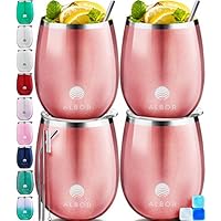 Albor Triple Insulated Wine Tumblers with Lids and Straws Rose Gold Wine Tumbler Set (12 Oz, 4 Pack)