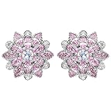 EleQueen 925 Sterling Silver Full Prong Cubic Zirconia Blooming Flower Bridal Stud Earrings 15mm Pink