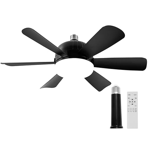 ELIVERN Socket Ceiling Fan with Light and Remote Control, 17.8 inch Small Fan light with Dimmable Led Light Bulb, 3 Color Temperatures, 6 Fan Speeds, E26 Base Screw in Ceiling Fan for Bedroom Kitchen