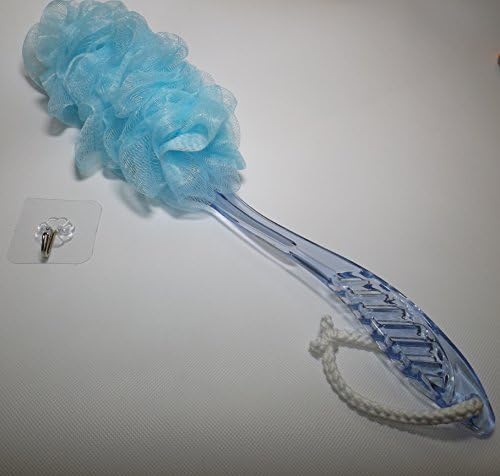 Mesh Puff Bath Sponge Brush With Handle for Seniors Elder Aging Disabled Patients Pregnant Maternity Ladies (Blue)