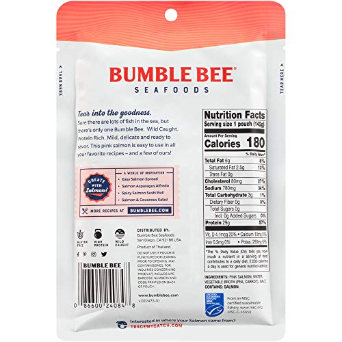 Bumble Bee Skinless & Boneless Pink Salmon, 5 oz Pouch (Pack of 12