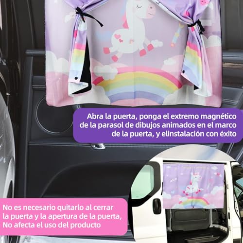 Parasol Ventana Lateral de Dibujos Animados, parasol coche nino, parasol magnético para coche, protector de sol para carro niño, cortina para auto tu hijo protección contra el so (unicornio)