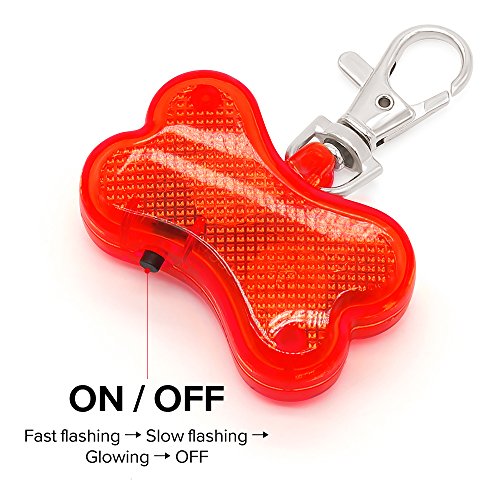 Higo Dog Collar Light, Safety LED Dog Tag for Night Walking, Glow Up Dog Lights for Collar Makes Your Small Medium Large Dogs& Cats Be Seen& Safe at Night (Red/Bone Shaped) - Thumbnail 2
