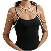 Wedding Bridal Pearl Body Chain Necklace Bikini Beads Pearl Shoulder Body Chain Jewelry Festival Rave Layered Tassel Arm Chain Jewelry for Women