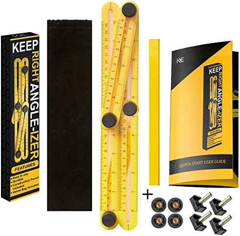 ANGLE-IZER TEMPLATE TOOL by KEEP EVOLVING - Multi-Angle Framing Square Ruler With Angle Finder Design Including, User Manual , Carpenter Pencil , Carrying Pouch, For Contractors and Laminate Flooring.