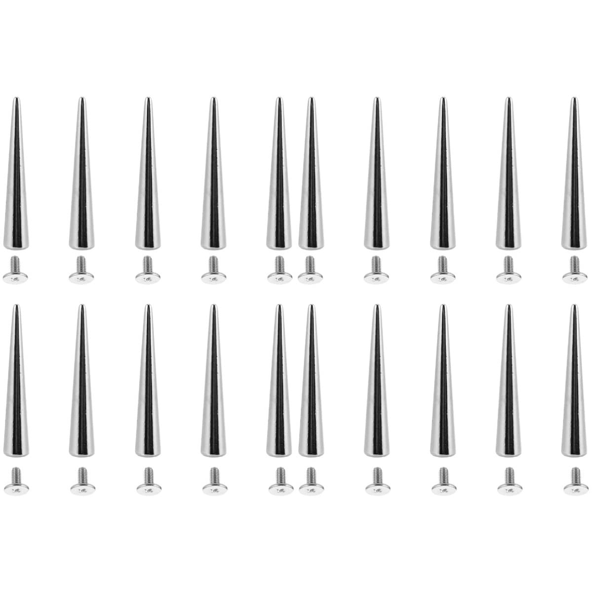 Ciieeo Punk Large Metal Spikes Rivets 20 Pcs DIY Cone Studs for Jackets Bags Shoes Necklace Silver Screwback Fasteners 2.17X0.79X0.39In