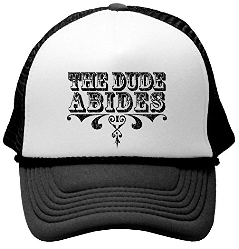 Gooder Tees DUDE ABIDES - lebowski funny movie Mesh Trucker Cap Hat, Black