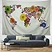 Leofanger World Map Tapestry Wall Hanging Flower Map Wall Tapestry Meadow Wall Tapestry Butterfly Wall Decor Hippie Tapestries Bedroom Dorm Decor 59.1 × 51.2 inches