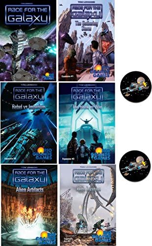 Race for the Galaxy Card Game Bundle of Base Game Plus 5 Expansions and 2 Space Fighter Buttons