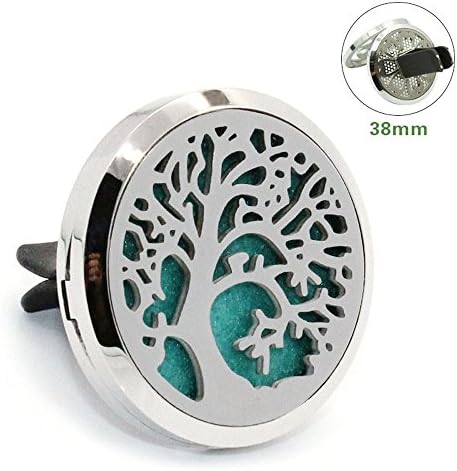 COOHAA Car Air Essential Oil Diffuser,Stainless Steel Locket Vent Clip Charm with 12 Refill Felt Pads