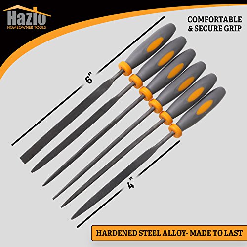 Needle File Set|6 Piece| Hardened Steel Alloy, Secure Grip| For Jewelry, Metal, Plastic, Wood & DIY Projects| Mini Set Complete w/Flat, Flat Warding, Square, Triangular, Round & Half Round Chisels