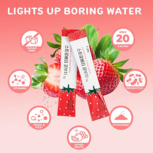 DALAMHARI KOMBUCHA TEA STRAWBERRY 15EA | 19KCAL SPARKLING SUGAR FREE HEALTHY SODA DRINKS