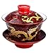 Moyishi Chinese Porcelain Gaiwan Floral Dragon Tradition Sancai Tea Cup Tea Set Best Gift (Dark Red Dragon)