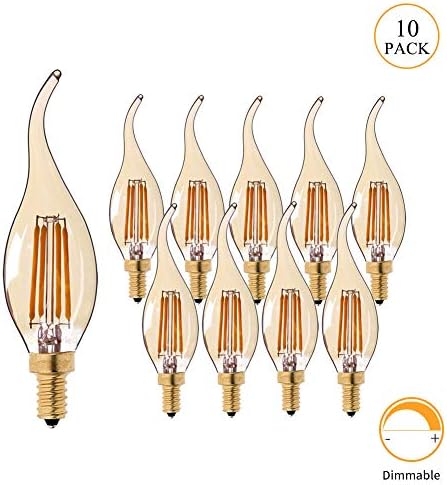 10-Pack E14 LED Candle Filament Bulbs 4W,Warm White 2200K Candelabra, 360 Degree Beam Angle,Dimmable, 450Lm,Small Edison Screw Candle Light Bulbs, 40W Equivalent