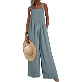 Dokotoo Women's Casual Loose Overalls Jumpsuits One Piece Sleeveless Wide Leg Long Pant Rompers With Pockets