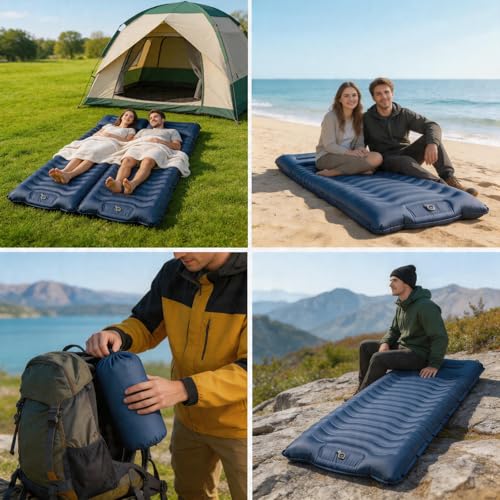 Owelth Isomatte Camping Outdoor, 14cm Verdickte Luftmatratze Isomatte mit Kissen & Fußpumpe, Faltbare Campingkarymatte, Kompakt Aufblasbare Schlafunterlage für Wandern Reisen Strand, 192 * 68 * 14cm