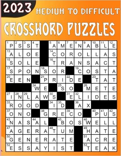 2023 medium to difficult crossword puzzles large print easy crossword puzzles book for adults 50 puzzles with solutions to enjoy your activity hour oliver color ava 9798806026034 amazon com books