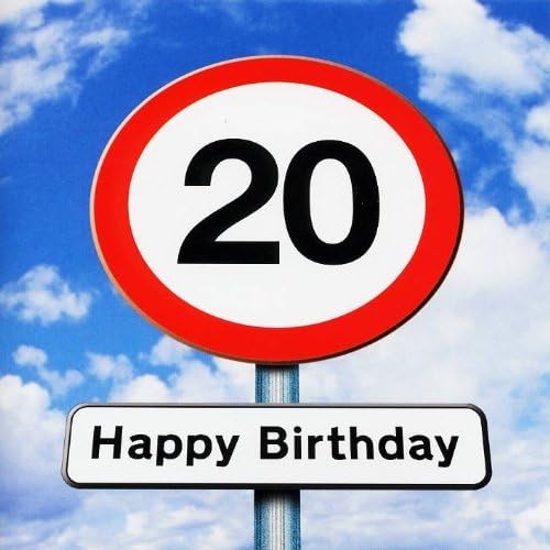 Twizler 20th Birthday Card - Roadsign - 20 Year Old - Age 20 Birthday Card, white|blue|black|red, 163mm X163mm