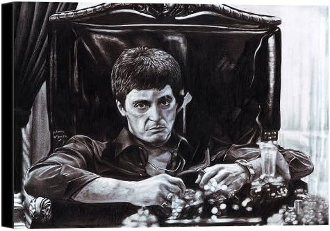 Tony Montana Scarface Alpacino At His Desk Stretched Canvas Art Print - 20x15in