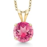 Gem Stone King 14K Yellow Gold Pink Mystic Topaz Pendant Necklace for Women | 1.50 Cttw | Gemstone November Birthstone | Round 6MM | With 18 Inch Silver Chain