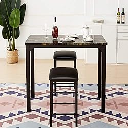 VECELO Bar Table Stools, 3 Pieces Rectangular