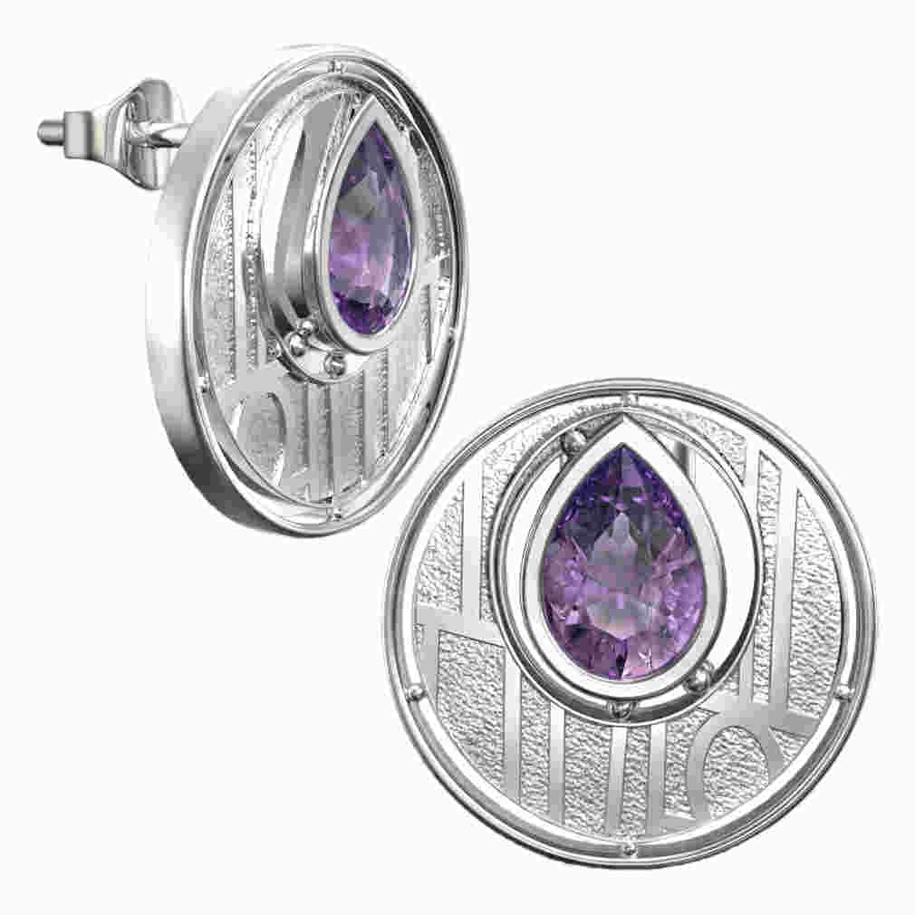 CAIRN 925 Sterling silver Charles Rennie Mackintosh earrings for women. Jewellery gift box included. Argyle 136AM