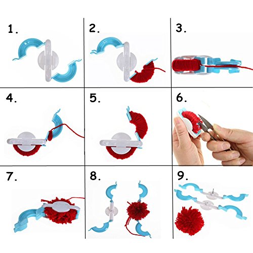 Pom-pom Maker,ZWZCYZ 4 Different Sizes Pompom Maker Fluff Ball Weaver Needle Craft DIY Wool Knitting Craft Knitting Wool Tool Kit with Thread Cutter Scissors 5 Pieces - Thumbnail 3
