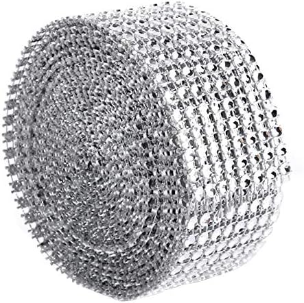 Pinacis 8 Row 10 Yard Crystal Rhinestone Effect Crystal Mesh Ribbon Trim Chain Sewing Craft for Wedding Cake Occasions Decoration - Silver