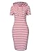 MISSKY Women's Short Sleeve Pullover Stripe Keen Length Slim Hoodie Dresses with Kangaroo Pocket for Sport Causal for Spring Summer Autumn, Red White, Medium