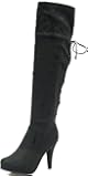 Top Moda Womens Page-65 Knee High Round Toe Lace-up Slouched High Heel Boots Premier Black 10