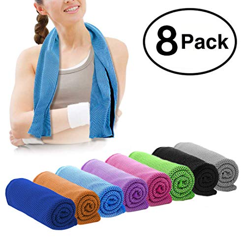 DARUNAXY 8 Pack Evaporative Cooling Towels 40″x12″,Snap Cooling Towels for Sports, Workout, Fitness, Gym, Yoga, Pilates, Travel, Camping and More