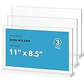 newnewshow Acrylic Sign Holder 11x8.5 Inch 3 Pack Horizontal T Shape Double-Sided Desktop Display Holder. (Optional 8.5x11 8.5x5.5 5x7 Horizontal and Vertical)