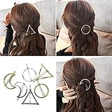 BeautyMood 6pcs Minimalist Dainty Gold Silver Hollow Geometric Metal Hairpin Hair Clip Clamps,Circle, Triangle and Moon