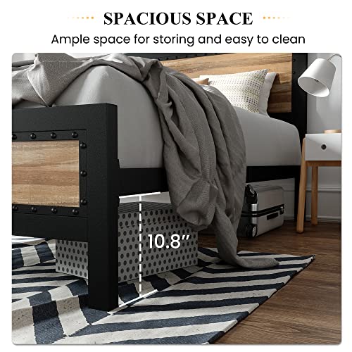 SHA CERLIN Heavy Duty Metal Bed Frame Queen Size/Wooden Headboard